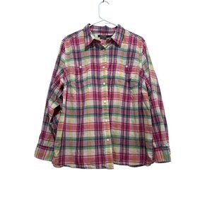 Lauren Ralph Lauren Plaid Button Down Shirt Women 2X Pink Classic Preppy Western